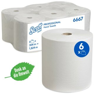 Handtuchpapierrolle | Scott | Kimberly-Clark | 304 m/Rol | 1Lg | weiß | Ecolabel | 6 Rollen | 6667